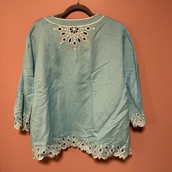 Bob Mackie Wearable Art Twin set Jacket & Tank Top 1X Embroidered Linen Cut Outs - Picture 3 of 7